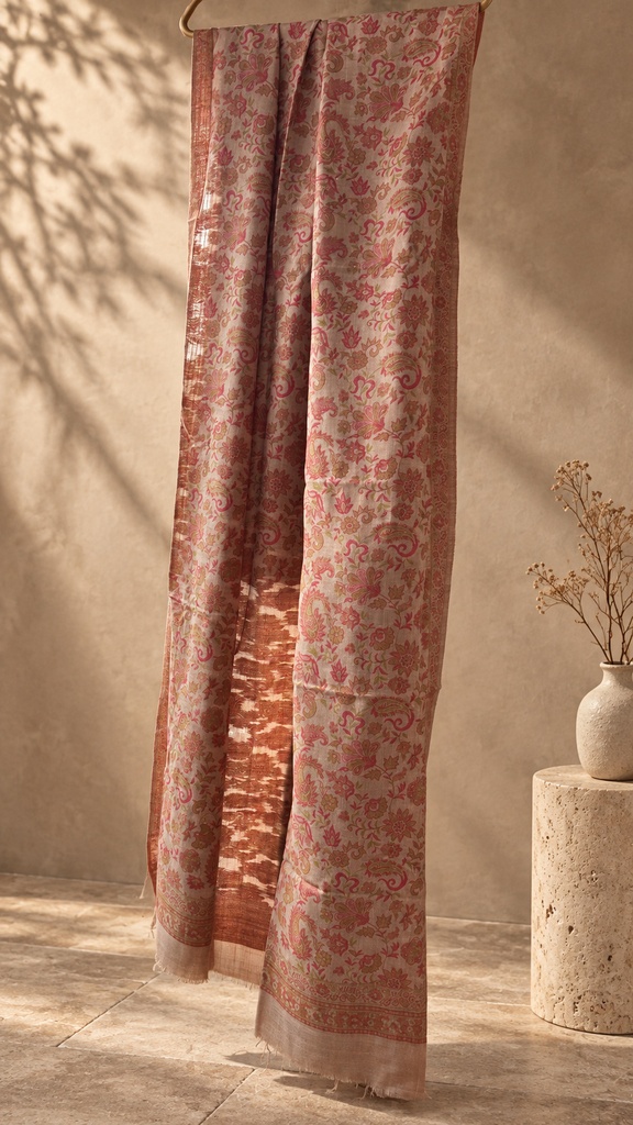 Oatmeal & Rose Paisley Vine Pashmina Shawl