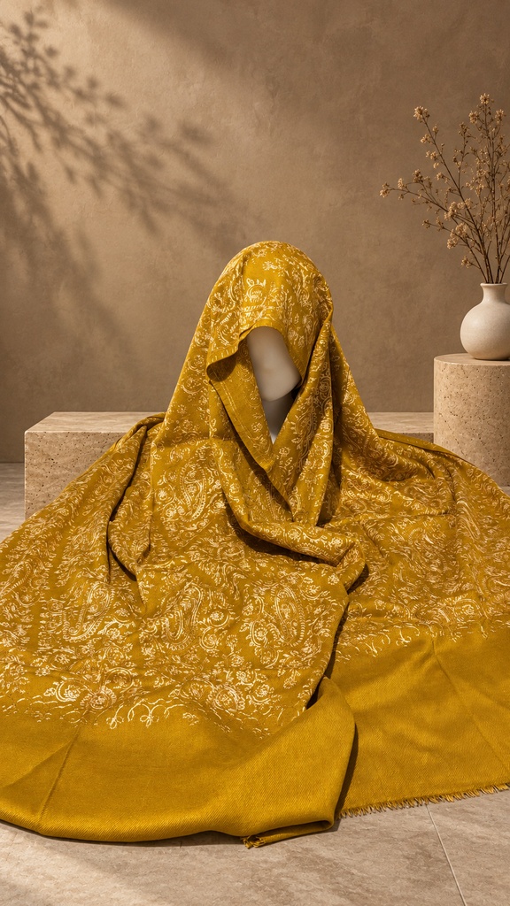 Mustard & Ivory Paisley Vine Pashmina Shawl