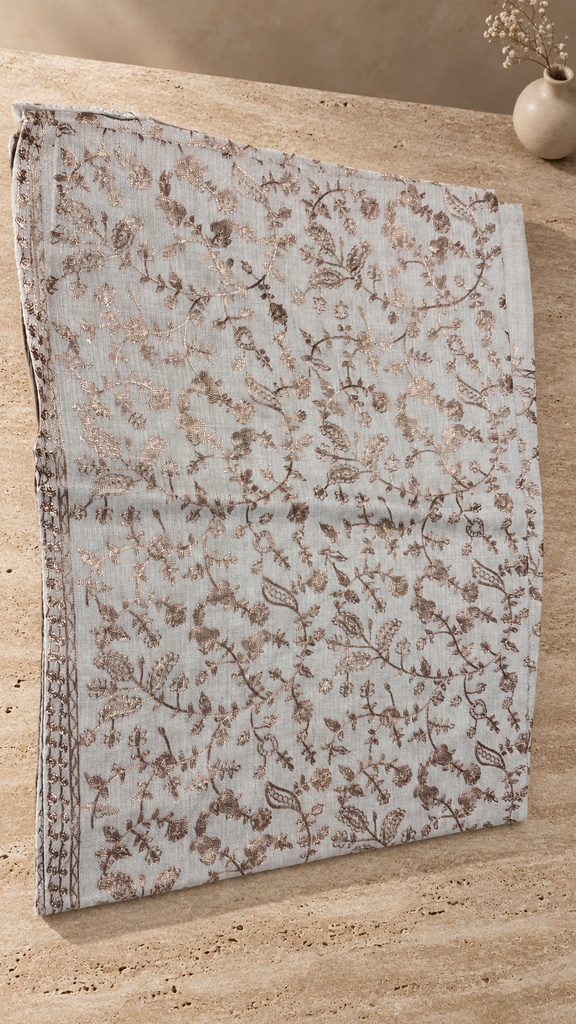 [AB-SH-016] Ivory & Taupe Floral Vine Pashmina Shawl