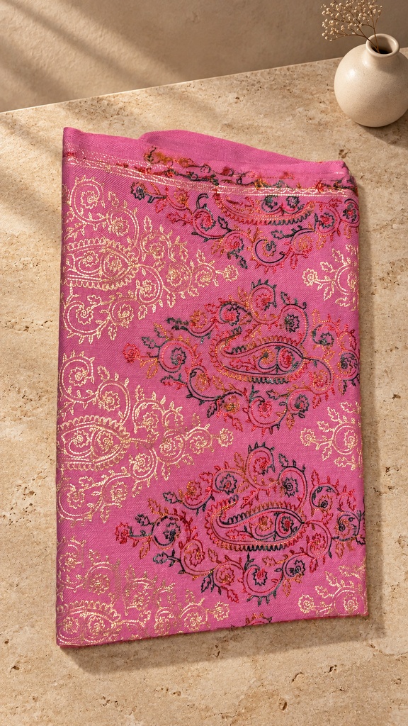 Pink Multicolour Paisley Panel Pashmina Shawl