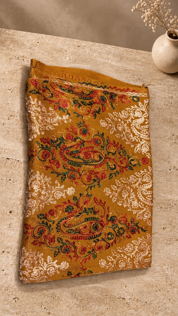 [AB-SH-020] Mustard Multicolour Paisley Panel Pashmina Shawl