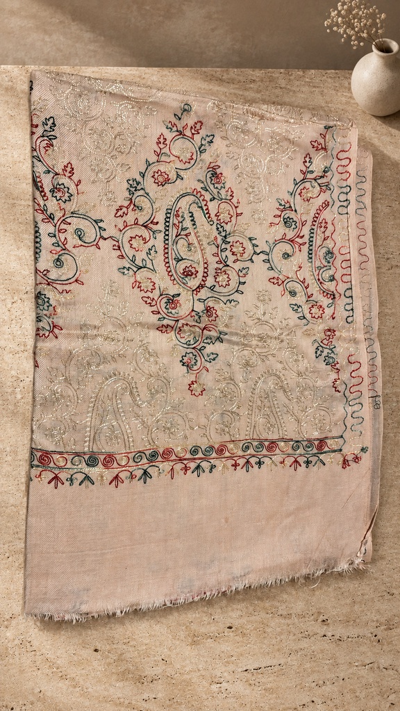 Peach Multicolour Paisley Panel Pashmina Shawl