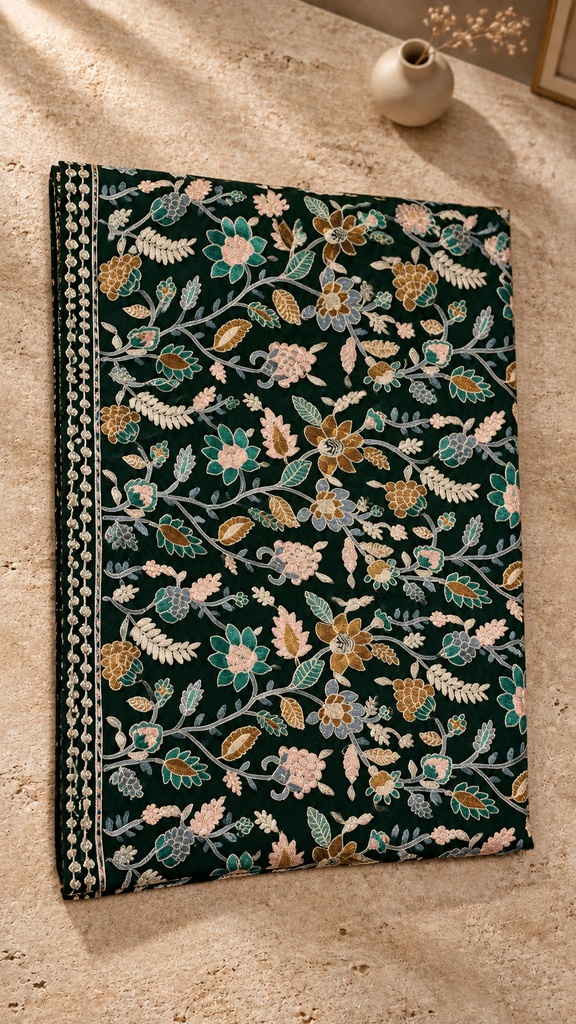 [AB-SH-029] Forest Green & Teal Floral Pashmina Shawl