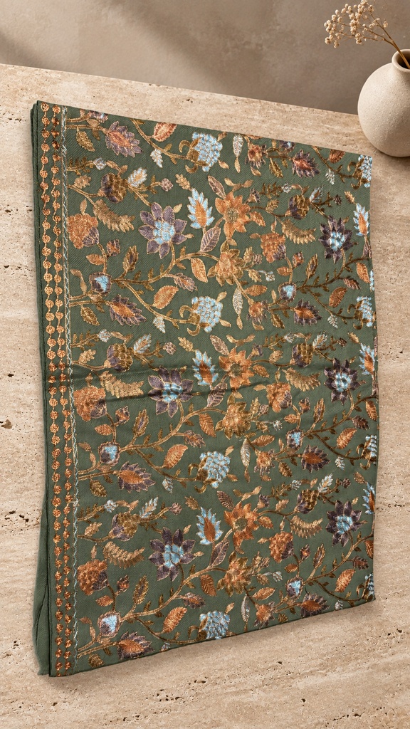 [AB-SH-031] Sage & Copper Floral Pashmina Shawl